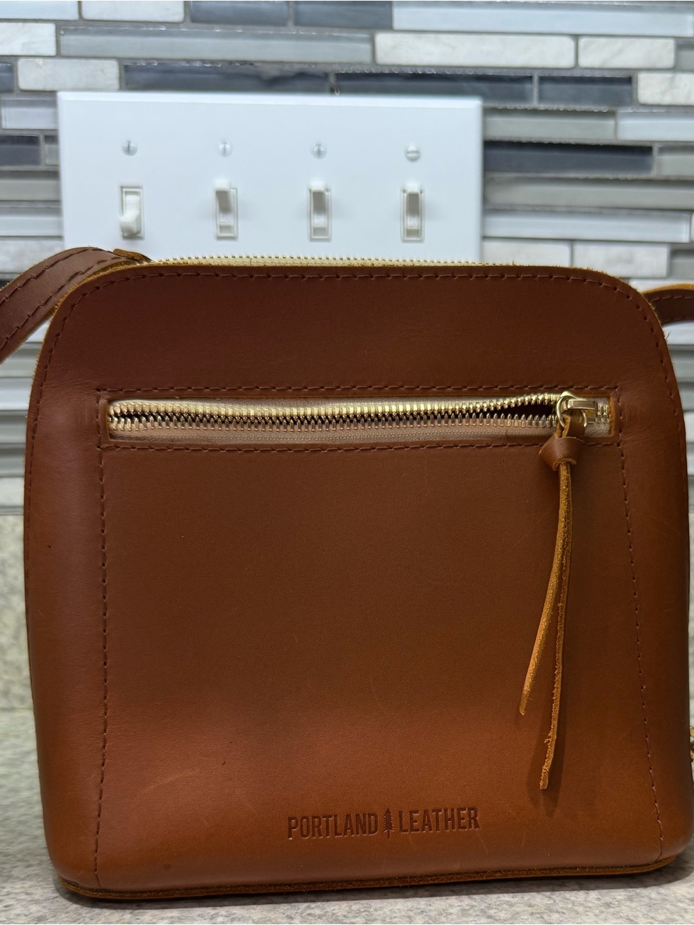 Portland Leather honey Large Luna Leather Crossbody Bag with Gold Zip